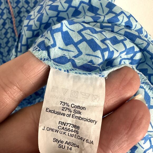 J.Crew Silk Blue Arrow Print Tassel Embroidered Sleeveless Tank top Size 8 - Picture 9 of 10